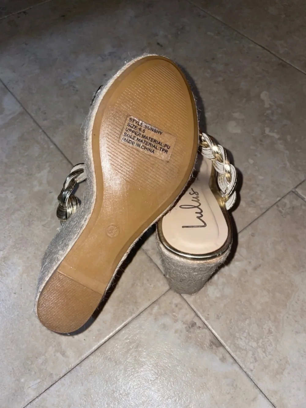 Lulus Sunshy Gold Metallic Platform Espadrille Slide Wedges NWOT size 6.5
